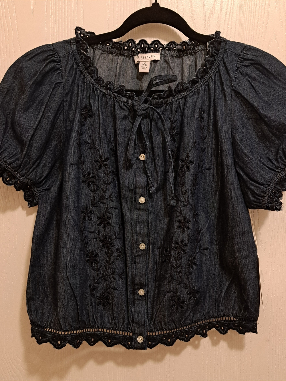 Dark Blue Embroidered Denim Blouse